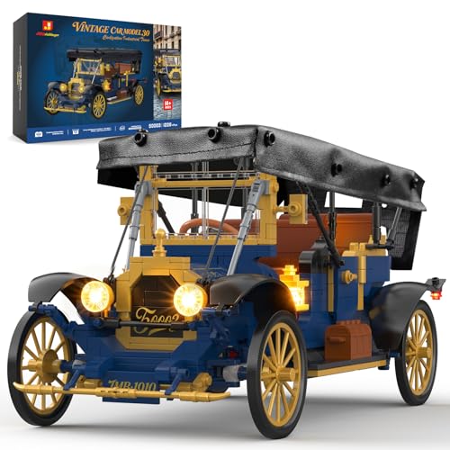 JMBricklayer Vintage Classic Car Model Kit with Light, Retro Automobile Building Block Set for Adults, Collectible DIY Display Car Model Kit 50003, Gift for Car Enthusiasts and Collectors (1226 PCS)