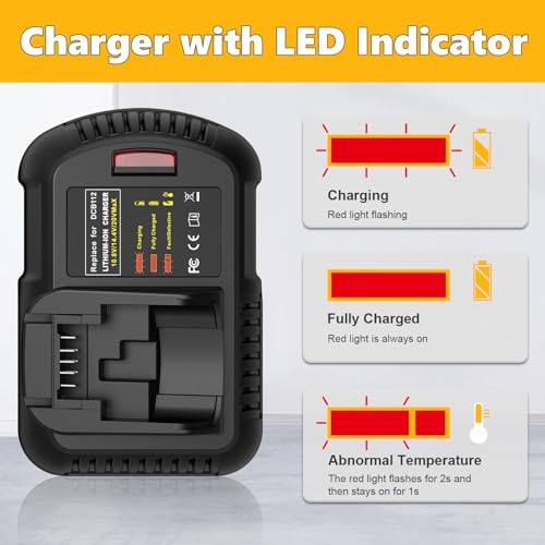 PENGJBATTER DCB112 Fast Charger Compatible for Dewalt 20V Max Battery DCB205 DCB208 DCB206 DCB606 DCB612, Compatible with DeWalt 20 Volt Charger DCB104 DCB107 DCB115 by PENGJBATTER - Image 6