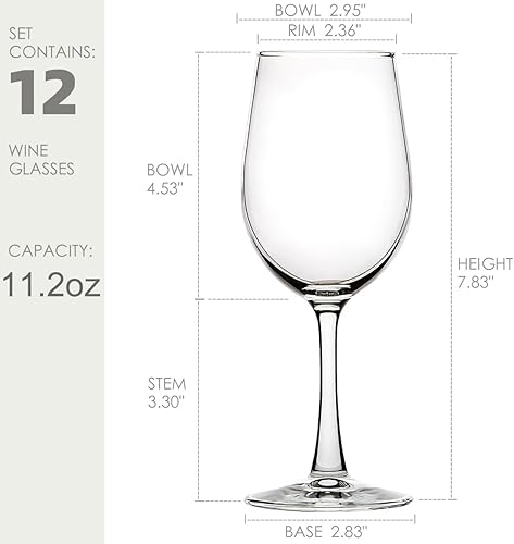Miniatura 2 de Juego de 12 copas de vino tinto duraderas y elegantes de 11.2 onzas, diseño clásico para fiestas y bodas