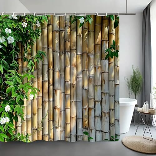 Rideaux de douche en tissu polyester botanique vert grand format - 2