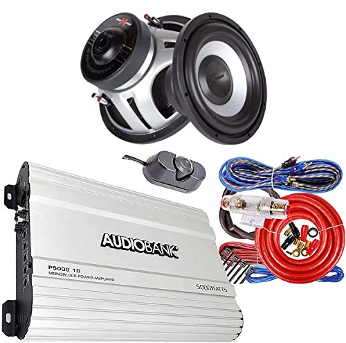 Audiobank P5000.1D 5000 Watts Monoblock 2/4 Ohm Stable, Class A/B Car Audio Amplifier+ 2X Soundxtreme ST-1252 12