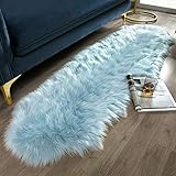 Ashler Soft Faux Sheepskin Fur Chair Couch Cover Light Blue Area Rug for Bedroom Floor Sofa Living Room 2 x 6 Feet