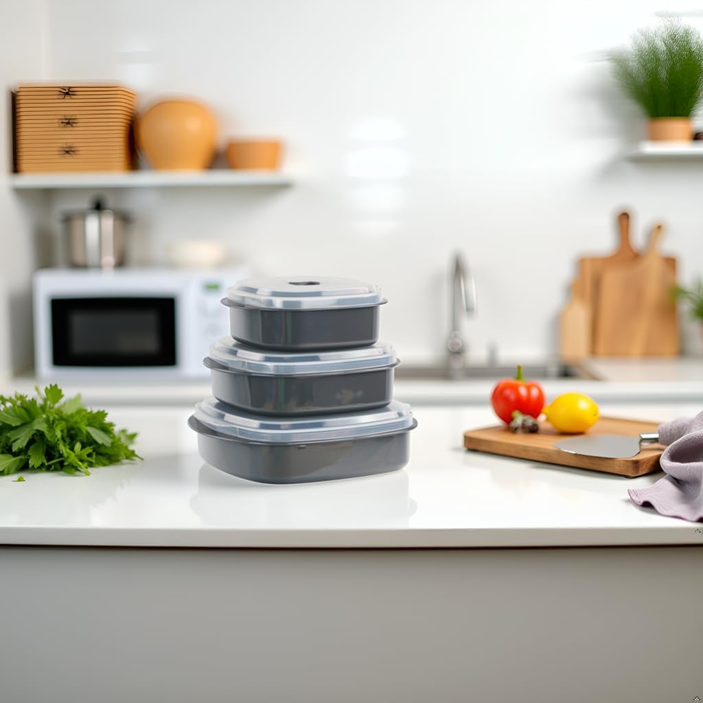 Reston Lloyd Nesting Microwave Containers, Adjustable Steam Vents, Airtight, Meal Prep, Durable BPA-Free Plastic- Freezer & Dishwasher Safe, Cookware & Food Storage, Anyday Cookware, Gray (Pack of 18)