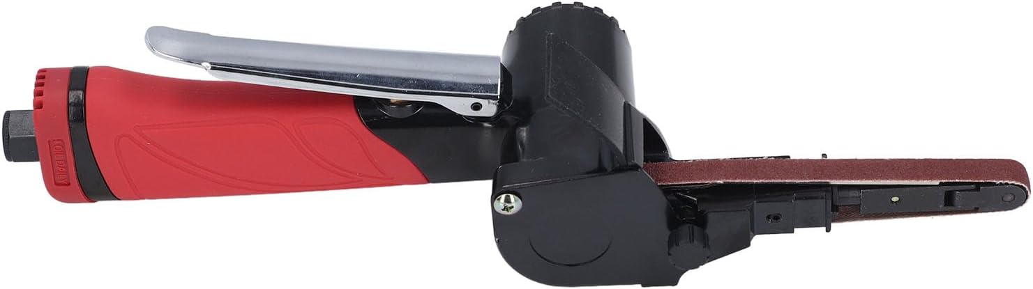1/4 Inch Pneumatic Belt Sander, Low Vibration Pneumatic Belt Sander for Steel, Copper and Aluminum Processing, Chamfering and Deburring with Metal Trigger Switch