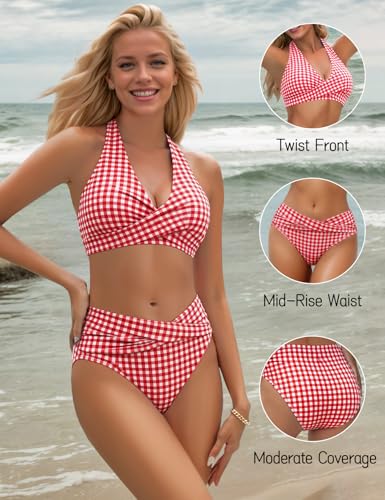 Image of Sopliagon Women's Bikini Sets Twist Front Two Piece Swimsuit Halter Bathing Suit