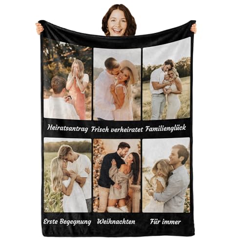 iDIY Personalisierte Decke mit Foto und Text – Fotodecke Selbst Gestalten – Personalisierte Geschenke für Familie, Paare, Muttertag und Vatertag - Foto Geschenk - 6 Fotos