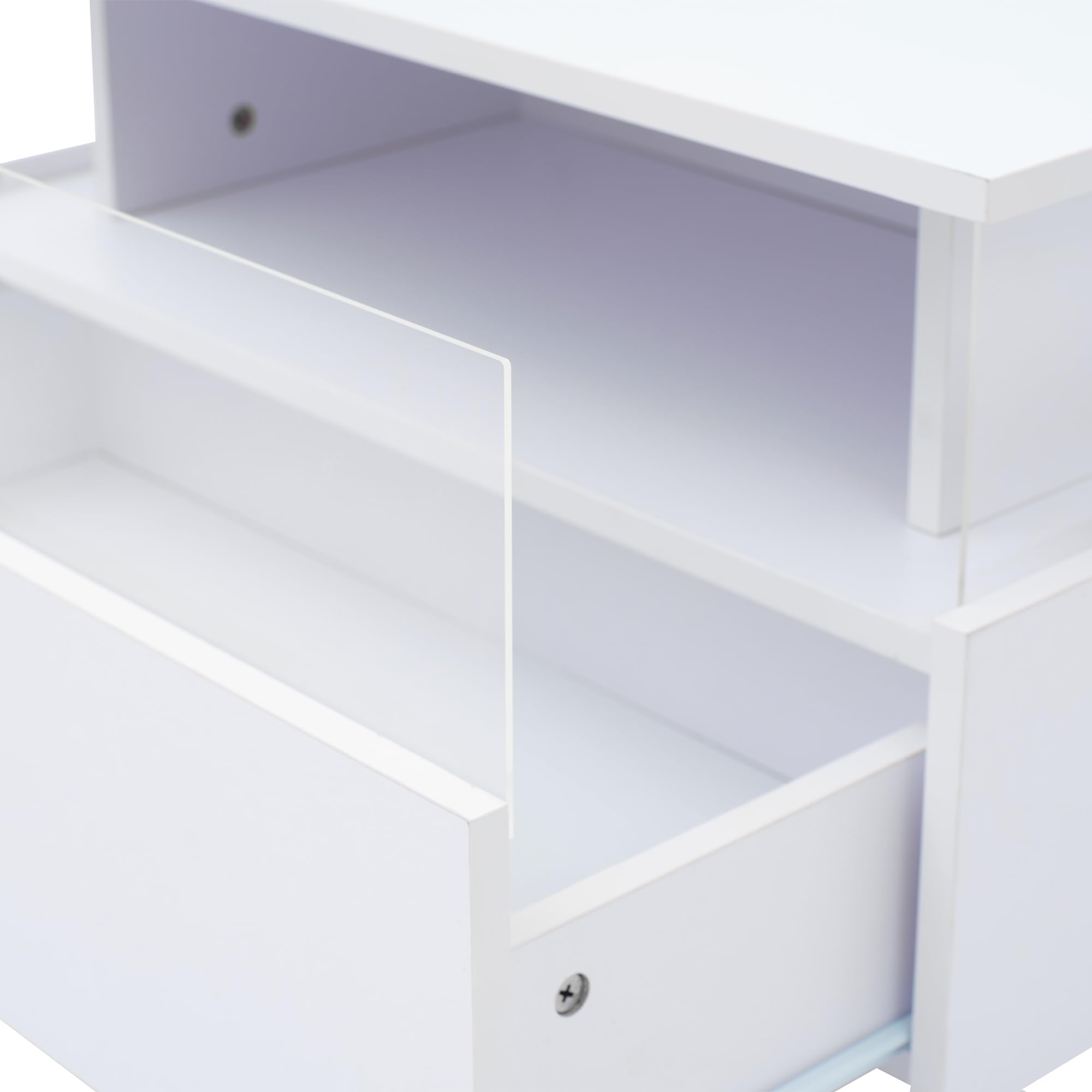 SACOOL Mesa de centro LED de 70 x 70 x 41 cm con 2 cajones y área de presentación transparente. Soporta hasta 30 kg, ideal para salas de estar elegantes