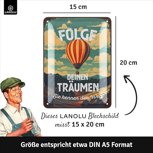 LANOLU Tabliczki blaszane w stylu retro Follge Ihre Träumen vintage metalowe tabliczki z sentencjami jako dekoracja ścienna do kuchni i ogrodu – Shabby Chic Deko Farmhouse o wyglądzie drewna 15 x 20