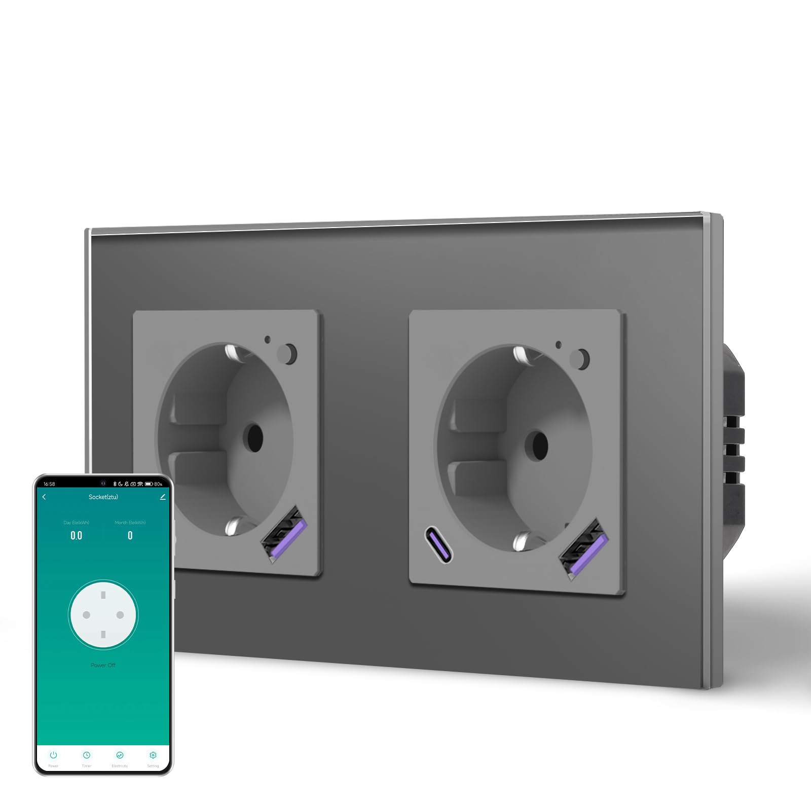 BSEED Enchufe Inteligente con 20W USB y Tipo C,Mate Enchufe Pared Wifi con Medidor Consumo,Control Remoto por APP & Voz,Requiere Cable Neutro,1 Enchufe,Blanco 86mm — view 42