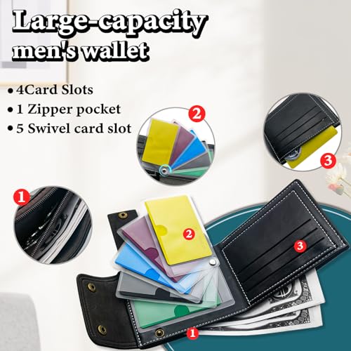 Mens Wallet, Vintage Double-Button Bifold Wallet Card Holder Wallet, PU Leather Foldable Purse with 9 Card Slots and 2 Cash Slots (A, Brown)4