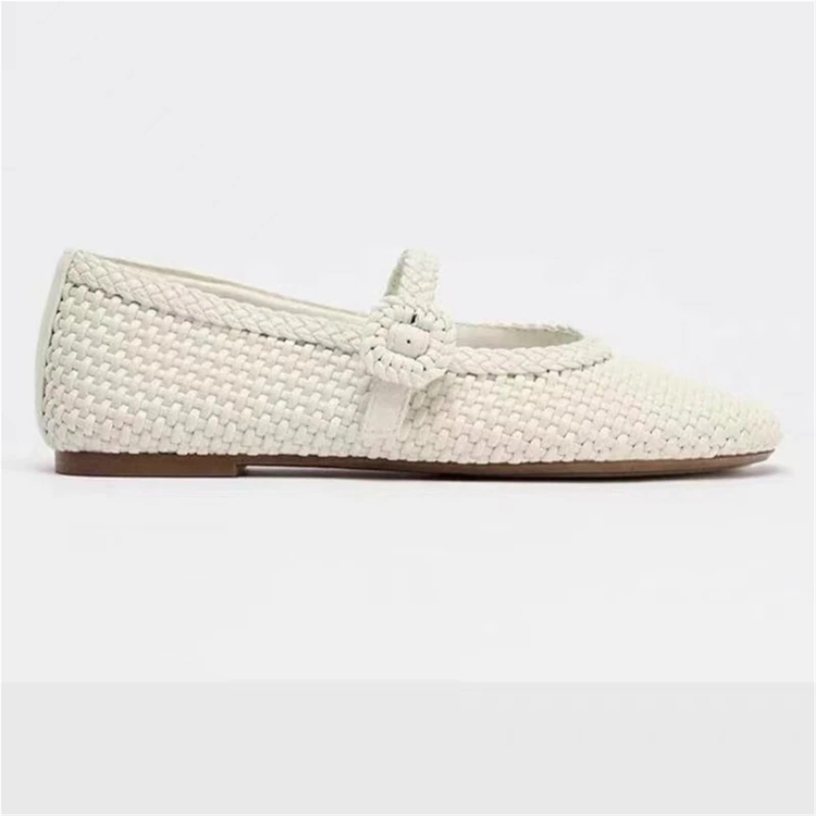 Komfortable Ballerinas mit gewebtem Design for Damen, Sommermode, runde Zehenpartie, Schnalle, weiche Sohle, Elegante Abendschuhe, Sandalen Für Damen