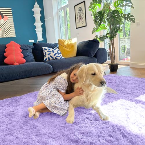 OLANLY 2x6 Machine Washable Runner Rugs for Hallway, Soft Fluffy Shaggy Bedside Rugs for Bedroom, Living Room, Indoor Floor Carpet for Kids Girl Boy, Nursery Rooms, Home Decor Aesthetic, Light Purple