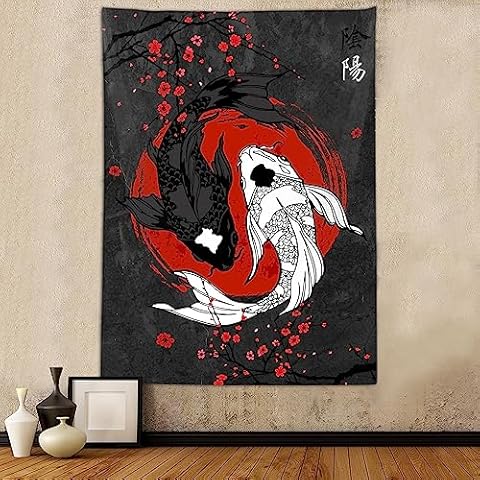 Sanzugh Japanese Yin Yang Koi Fish Tapestry Cover