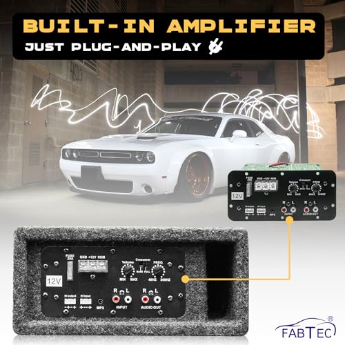 Image of FABTEC 8 inch Active Under Seat Subwoofer for Cars Built-in Amplifier Compact Grey Bass Tube 200W RMS Power