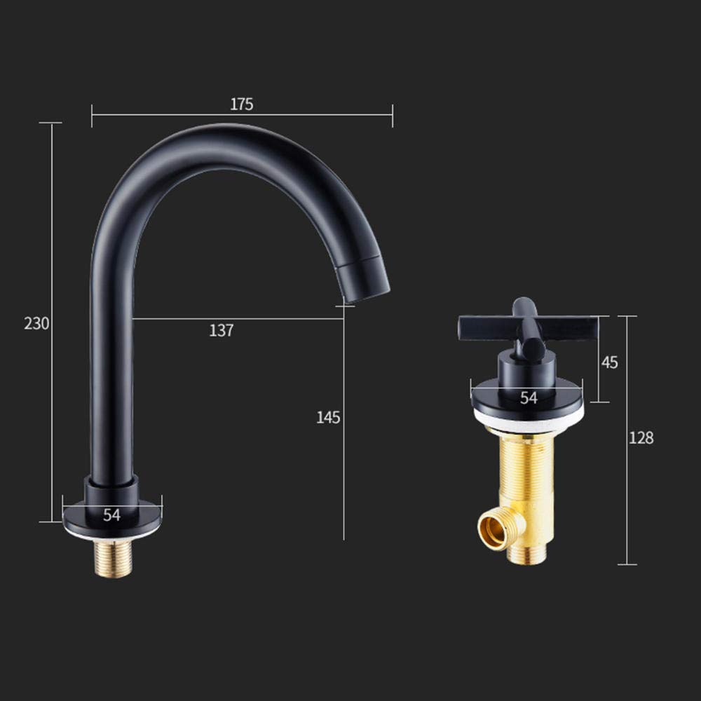 Grifo Lavabo 3 Orificios Latón Frío Doble Partido Grifos Lavabos Negro