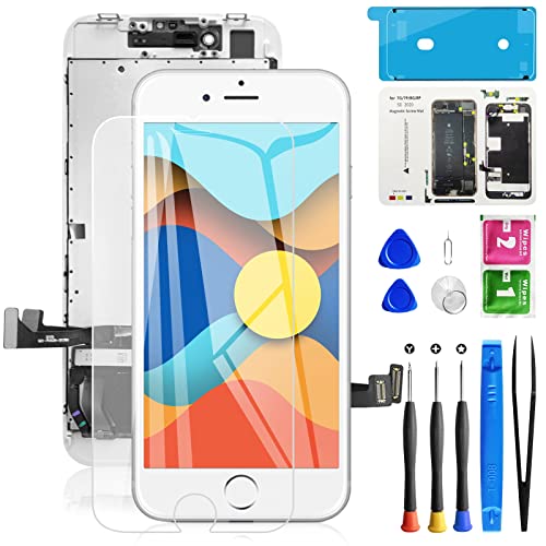 Mobkitfp for iPhone 8/ SE 2020 2nd Generation Screen Replacement White 4.7 inch LCD Display Digitizer Screen with Waterproof Seal + Repair Tools + Screen Protector