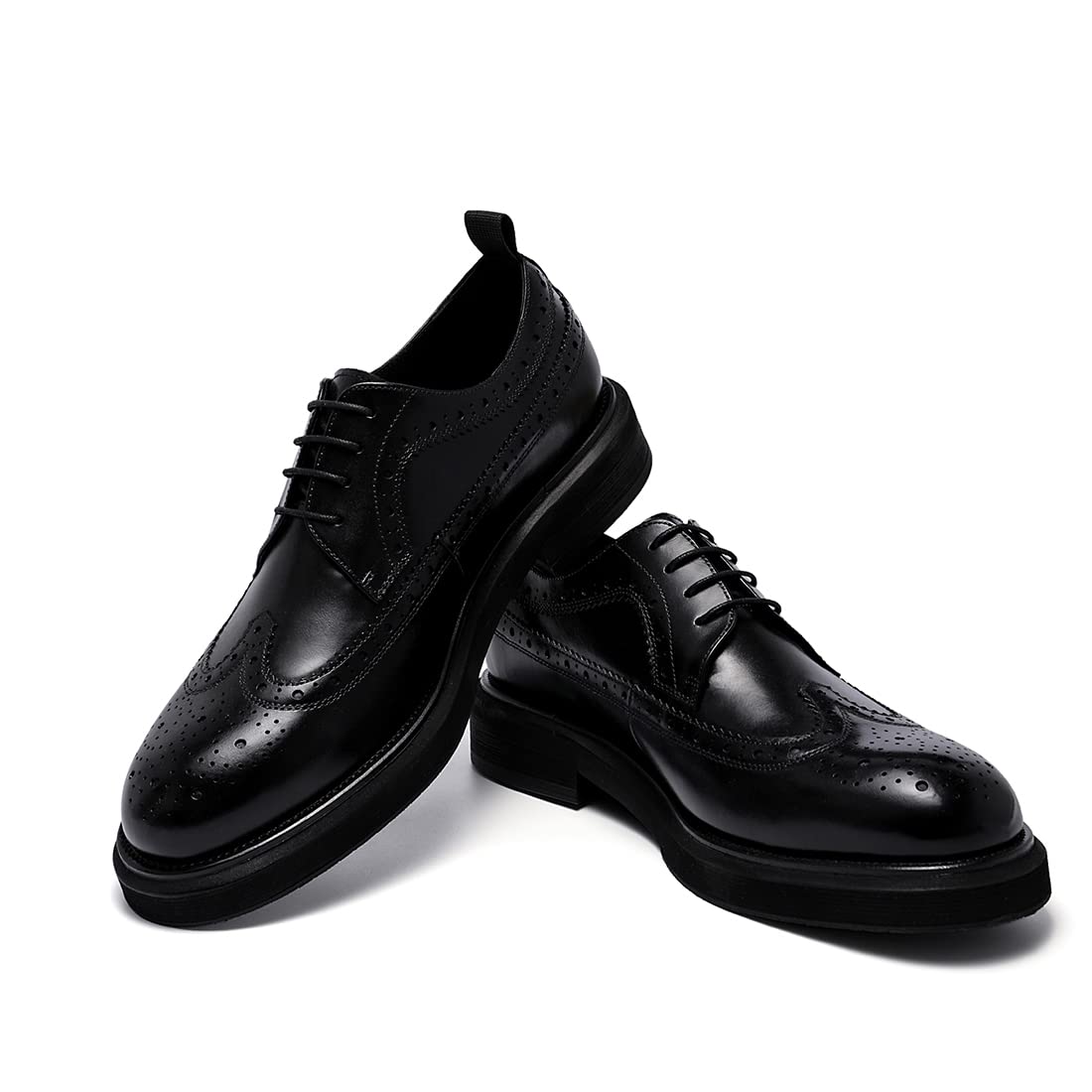 Brogues Cómodos de Suela Gruesa para Hombre Oxfords de Vestir Casuales Negocios Zapatos con Cordones Retro en Cuero
