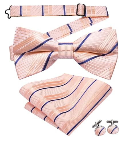 Image of Dubulle Mens Paisley Striped Bowtie Set Pre-tied Bowtie for Men and Pocket Square Set Wedding Business