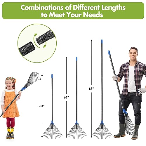 Garden Leaf Rake, Yard Rake with 9-18 Inch Adjustable Width Head,Rake for Lawns Heavy Duty with 67 Ergonomic Handle…