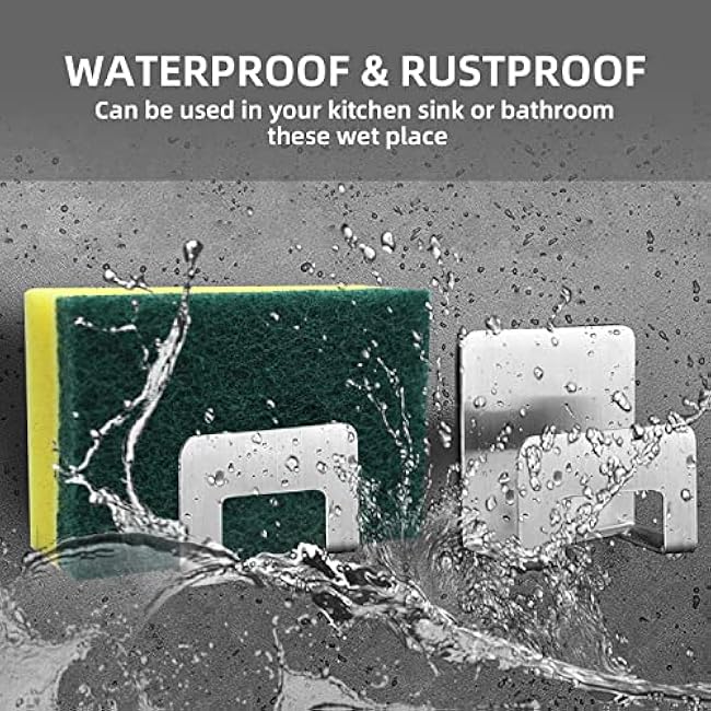 2Pcs Sponge Holder for Kitchen Sink,SUS304 Stainless Steel Waterproof Strong Sink Sponge Holder,Adhesive Hanging, Suitable for Kitchen Brush, Dish Rag, Gloves, Anti-Rust Coating