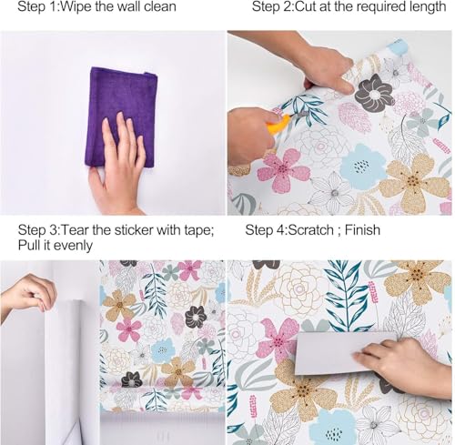 Image of ELTON Waterproof Peel and Stick Floral Wallpaper, Self-Adhesive Vinyl Wall Covering for Bedroom, Living Room Bathroom Cabinet, Countertop (45 x 300 cms, Floral)