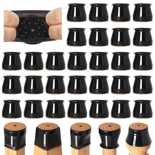 32 Pcs Chair Leg Floor Protectors for Hardwood Floors Silicone Covers to Protect Wood Tile Floors Felt Bottom Furniture Leg Caps Anti-Scratch Reduce Noise (Fit:1.3"-2")