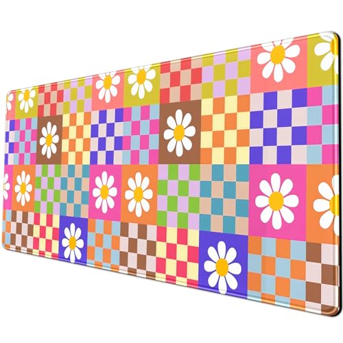 Pink Desk Mat Trendy Checkered Aesthetic Desk Pad Computer Large Mouse Pad Aesthetic Desk Accessories Office Gifts for Her Cute Keyboard and Mouse Pad Desk Computer Mat 31.5 X 11.8 in