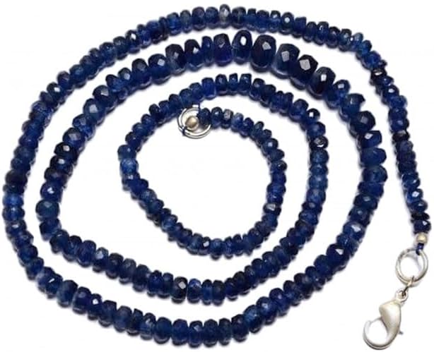 Hand_Cafted 1 Strand 19inch Natural Gemstone Dark Kyanite Faceted Rondelle Beads Full Strand Fine Necklace 3.5 to 7 MM YO-NECK-14817