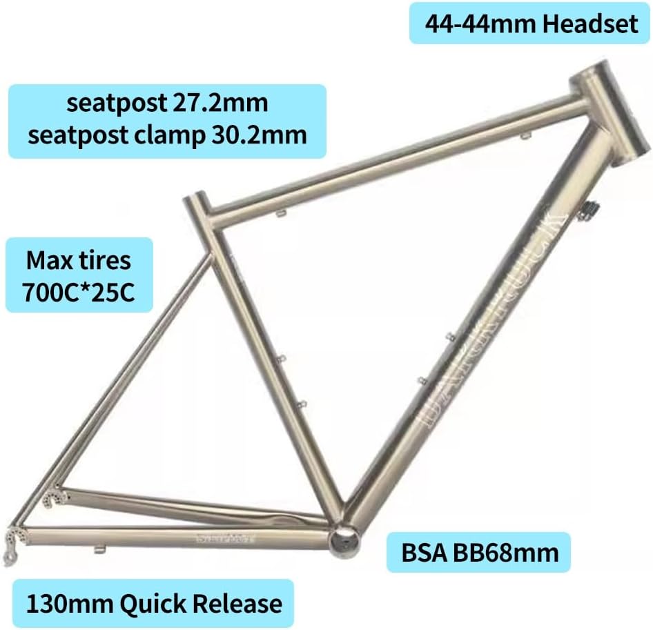 700C Road Bike Frameset 47 53cm Cr-Mo Steel Bike Frame Quick Release Frame F100mm R130mm QR BSA BB68mm C Brake Carbon Fiber Fork(53cm)