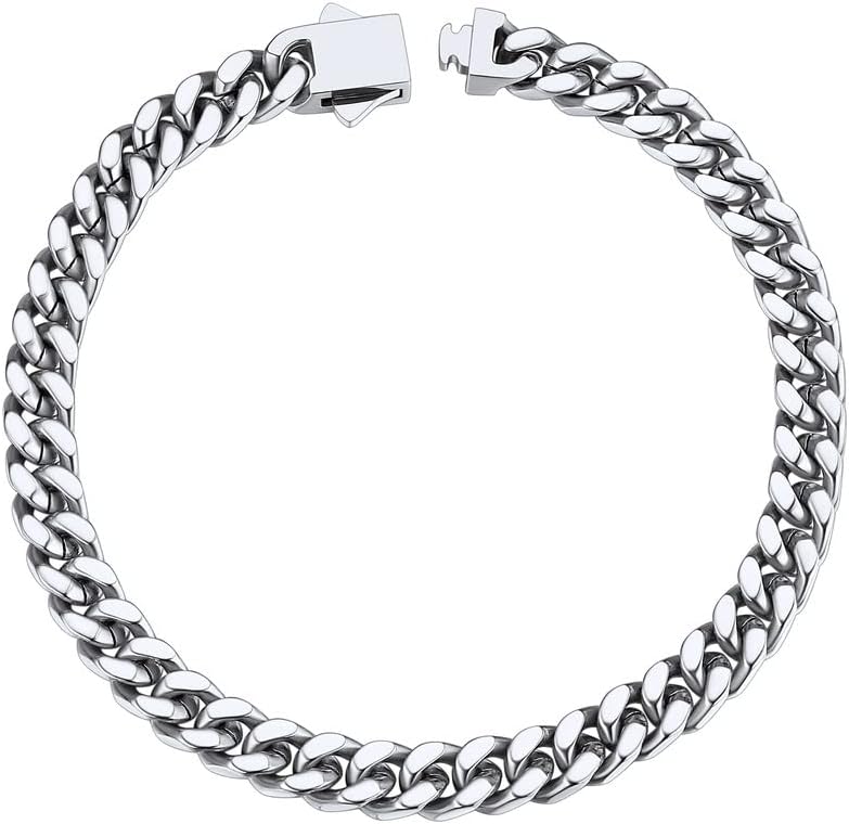 ChainsHouse Stainless Steel Cuban Link Bracelet for Men, 5mm/7mm/9mm/12mm Width, 7.5"/8.3"/9" Length, Black/18K Gold Plated Chain Wrist Bracelets for Men, with Gift Box