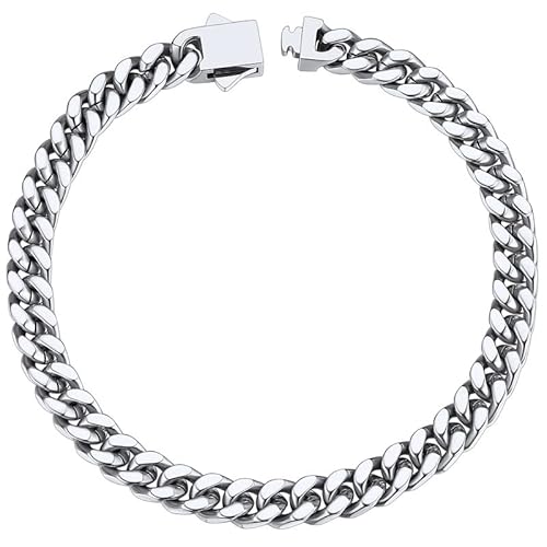 ChainsHouse Stainless Steel Cuban Link Bracelet for Men, 5mm/7mm/9mm/12mm Width, 7.5"/8.3"/9" Length, Black/18K Gold Plated Chain Wrist Bracelets for Men, with Gift Box a. 5mm width-steel 8.