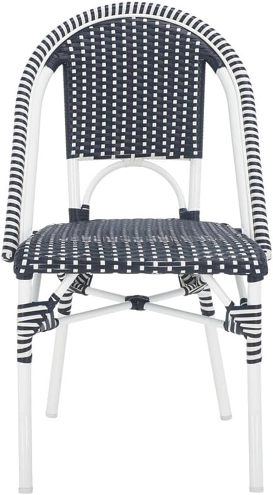 Pemberly Row Aluminum Side Chair Set of 2, Navy and White Finish, Weather-Resistant with Cushions, 21.3 x 19.7 x 32.7 in, Lightweight Modern Design for Patio, Dining Room, or Outdoor Seating