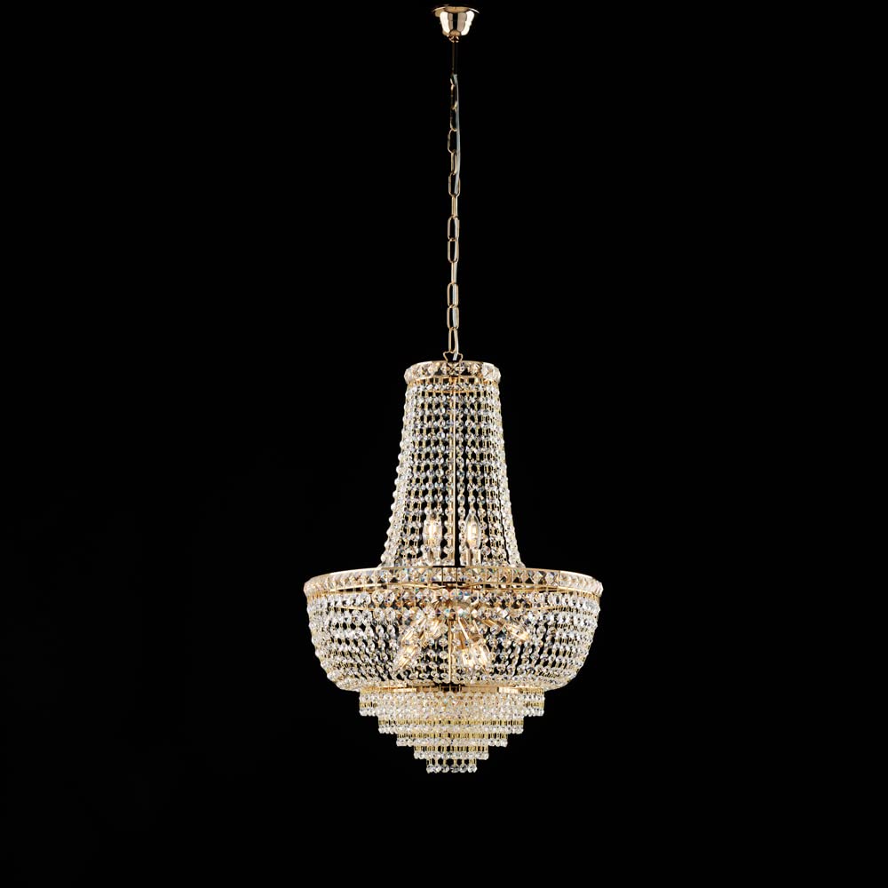 Lampadario classico in cristallo trasparente luxury cesta oro lucido 8 luci per salotto, soggiorno, camera da letto, sala da pranzo, bon-489