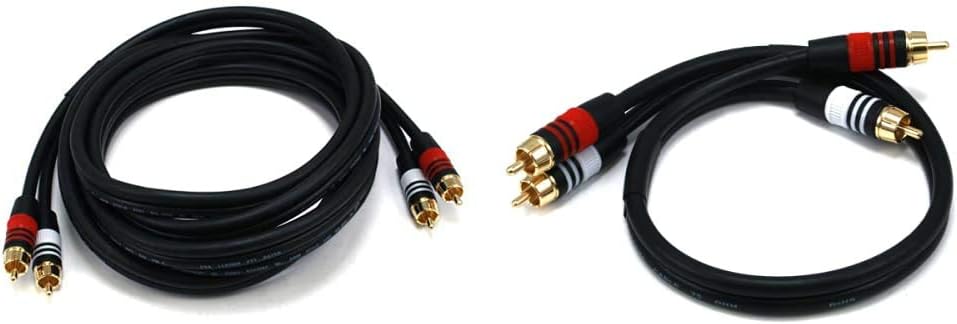 Monoprice Premium RCA Cable - 10 Feet - Black | 2 RCA Plug to 2 RCA Plug, Male to Male, 22AWG & 1.5ft Premium 2 RCA Plug/2 RCA Plug M/M 22AWG Cable - Black
