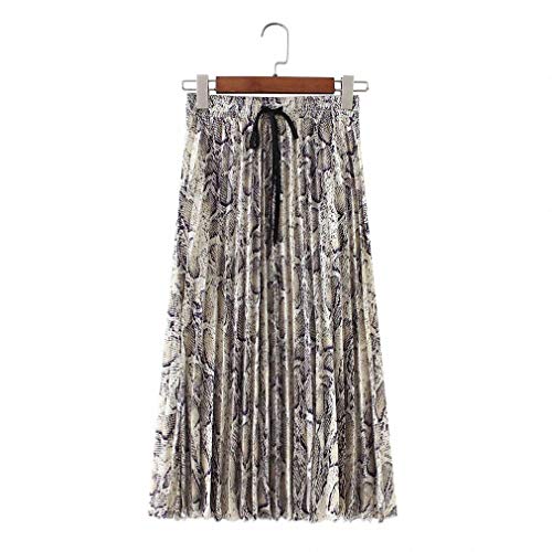 Dawery Women Snake Print Pleated Skirt Drawstring Tie Elastic Waist Ladies Casual Mid Calf Skirts