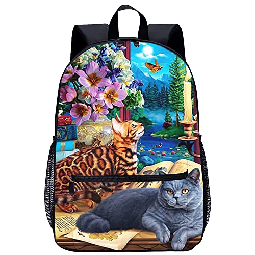 Sac à dos pour enfants chat animal imprimé 3D pour ados 45cm