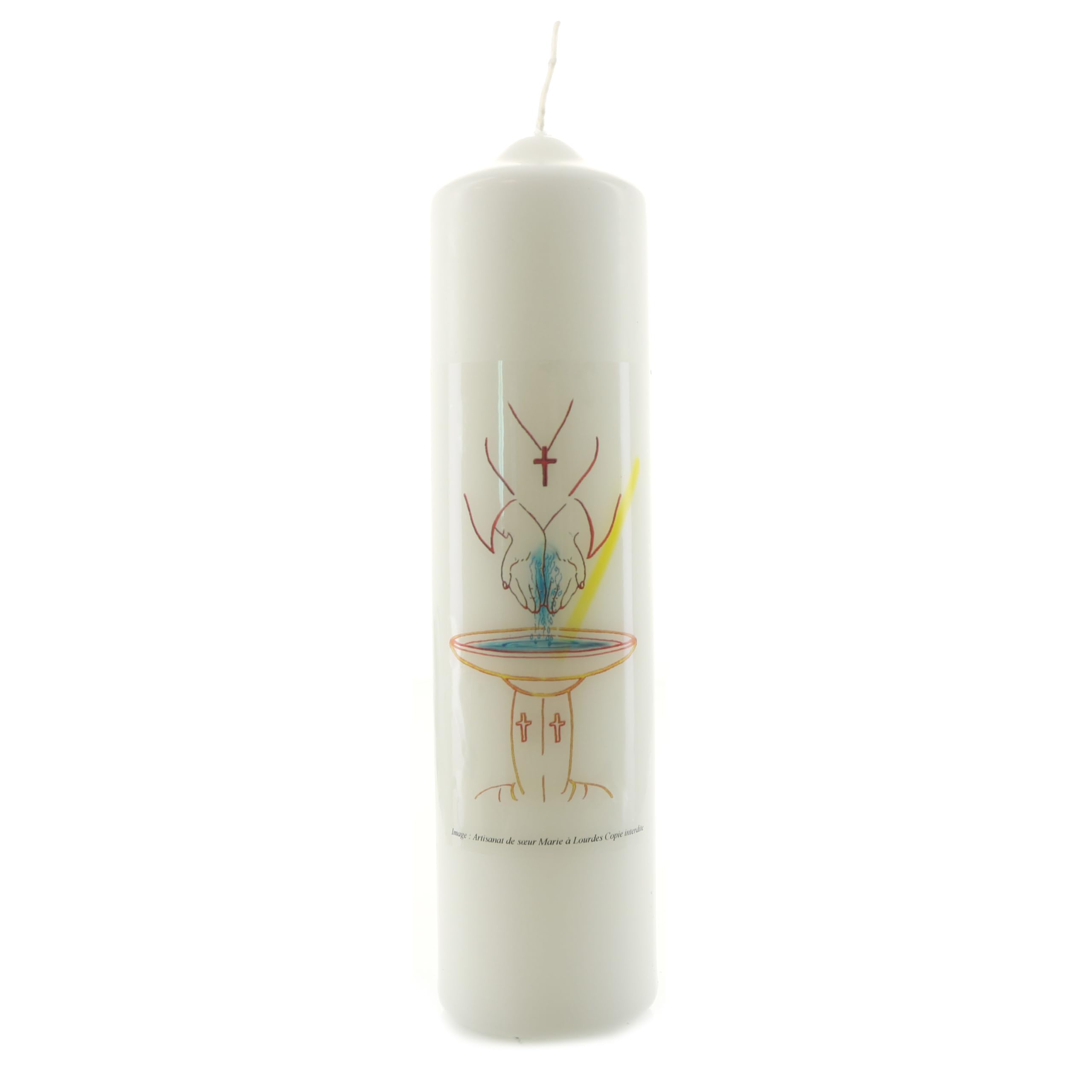 Bougie blanche de baptême décorée 5x20cm - Bougie de dévotion - Culte Chrétien en Cire végétale
