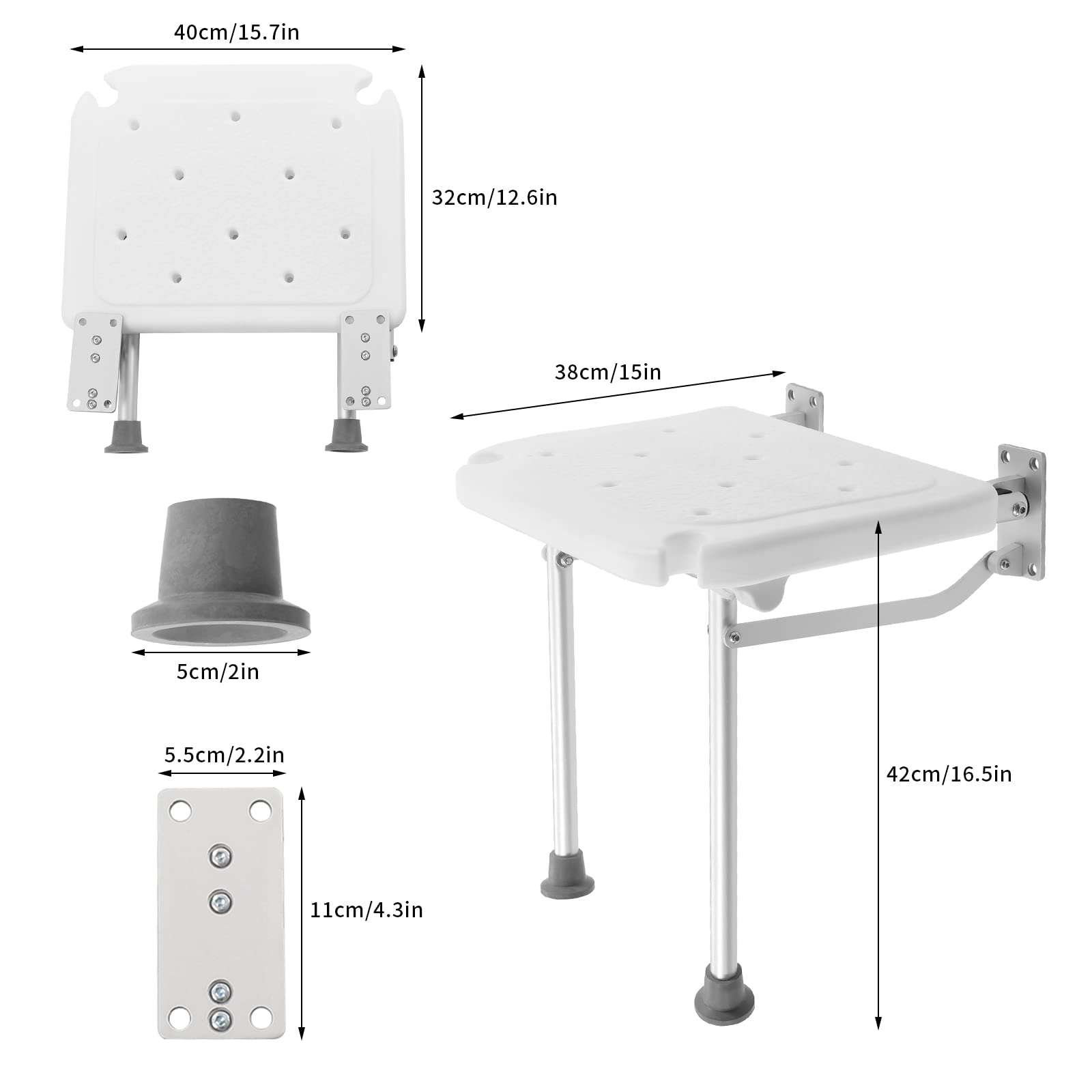 Sgabello da doccia pieghevole a parete, sedia da doccia pieghevole, per anziani, donne in gravidanza e disabili, portata massima 100 kg, sgabello da doccia pieghevole con piedini di supporto, sgabello