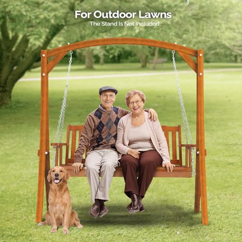 Image of VINGLI Upgraded 5 FT Wooden Porch Swing, 880 LBS Solid Fir Wood, Brown