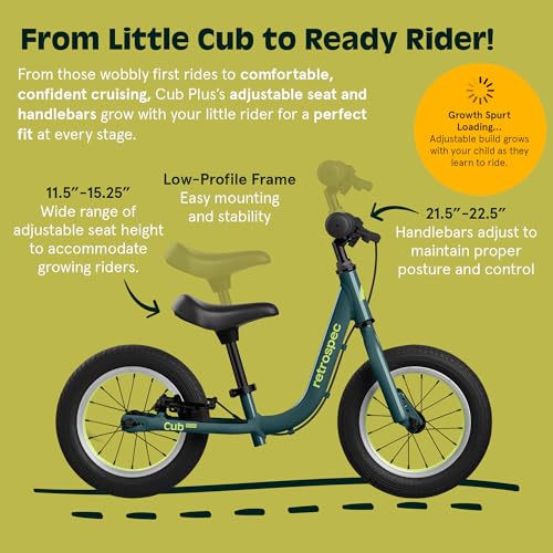 Image of Retrospec Cub Plus Toddler Balance Bike for Boys & Girls Ages 18 Months - 4 Years No Pedals with Lightweight Frame and Adjustable V-Brake, Seat and Handlebar for Kids