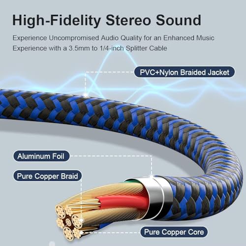 Cable estéreo 3.5mm a dual 6.35mm de 15 pies miniatura 5