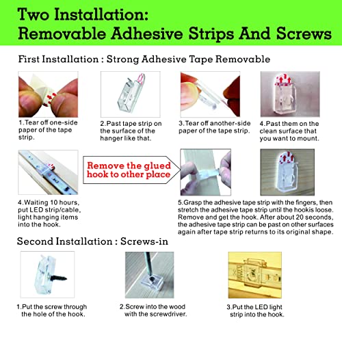 Ctsgc Hue Led Strip Light Clips,Light Hooks For Party Release Cable & Fairy Lights Easily.perfect 14-15Mm Width Brackets Indoor Outdoor. (60-Clips, 66-Strips,60-Screws) #TOP4