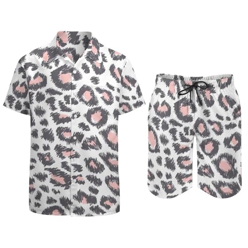 Chemise Hawaïenne Homme Rose Léopard Ensemble d'Été 2 Pièces S - 3