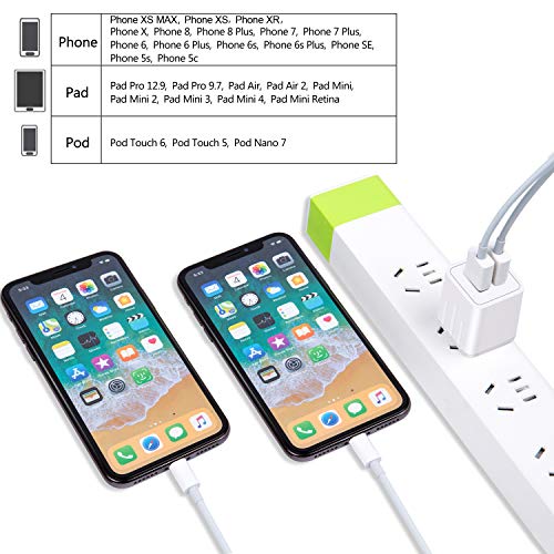 iPhone Charger, KOZOPO Lightning Cable 6FT(2-Pack) Fast Charging Data Sync Transfer Cord with 2 Port USB Plug Wall Charger Travel Adapter Compatible with iPhone 11 Pro Max XS XR X 8 7 Plus 6S 6 iPad