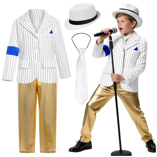 Déguisement Roi de la Pop Garçon Années 80-90 Veste Rayée Pantalon Doré Enfant