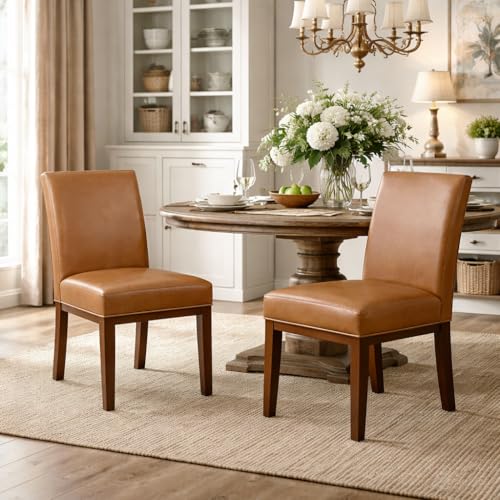 Image of HomePop Kolbe Dining Chair - Carmel Faux Leather, 19.5 inch Seat Height (Single Pack)