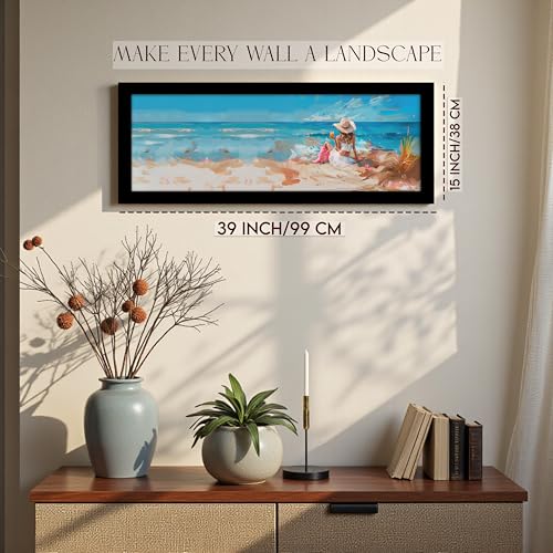 Image of PAINTINGMANTRA Girl Enjoying on Beach Summer Vacation Wall Art Framed Luxury Paintings for Home Decoration, Living room, Bedroom and Office Decoration (99x38 CM)