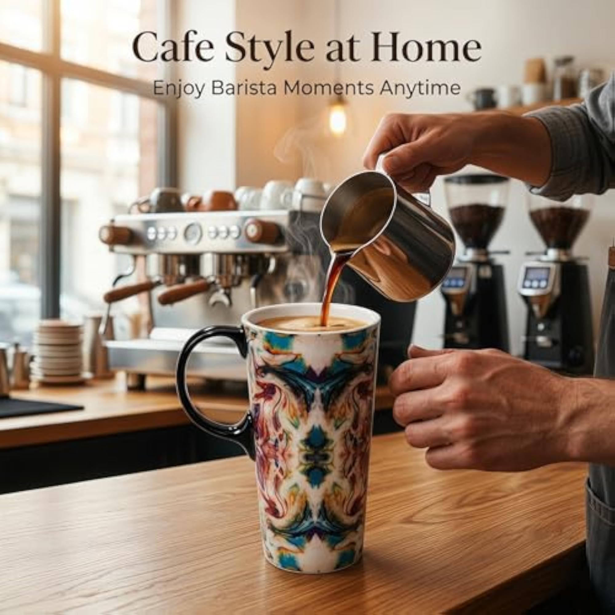 Large Ceramic Coffee Mug with Lid, 17oz
