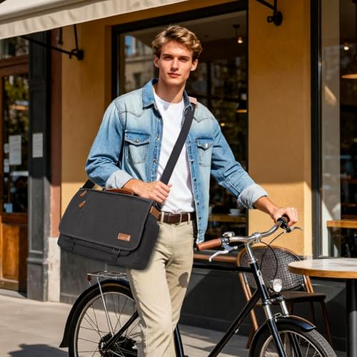 Image of ESTARER Men's Messenger Bag 17.3 Inch Upgraded, Water-resistant Canvas Laptop Bag, Computer Shoulder Bag for College Travel Work, Dark Grey