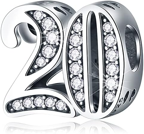 CRISNATA 5,10 to 50,52,55,56,60,65,70,75,80 Birthday Charms fit European Anniversary Bracelets, 925 Sterling Silver Number Charms with Clear CZ Stones, Gifts for Family/Lover/Friends
